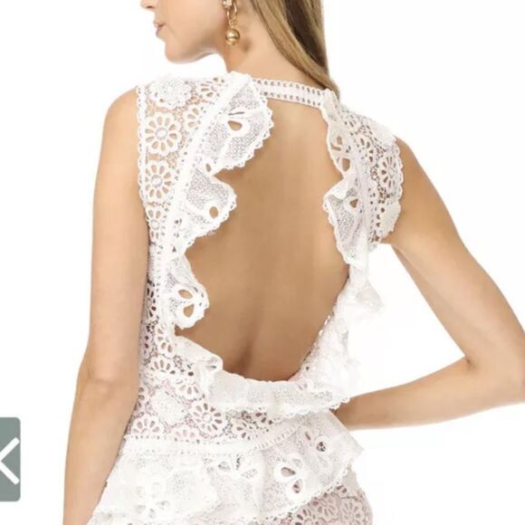 NWT Alexis Arleigh White Ruffle Guptiere Lace Dress XS - Picture 7 of 16